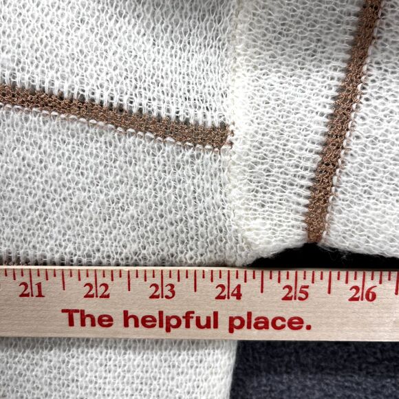 Fate Sweater Womens Large White Yellow Striped Knit Pullover soft crew neck - Picture 12 of 15